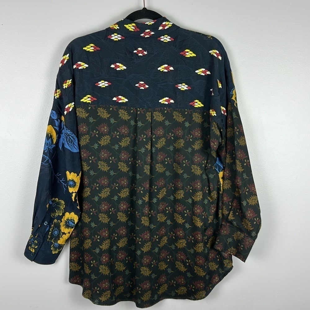 Desigual Vardar Artsy Embroidered Long Sleeve Button Down Shirt Medium Blue - Picture 12 of 13